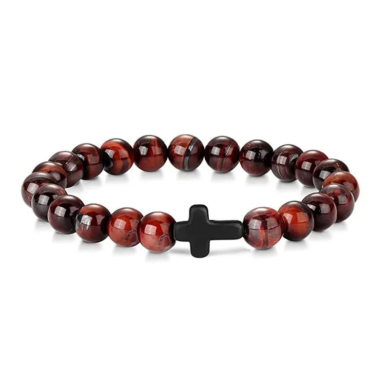 DIVINE GUARDIAN – Hematite & Onyx Prayer Rosary Bracelet with Wood Beads