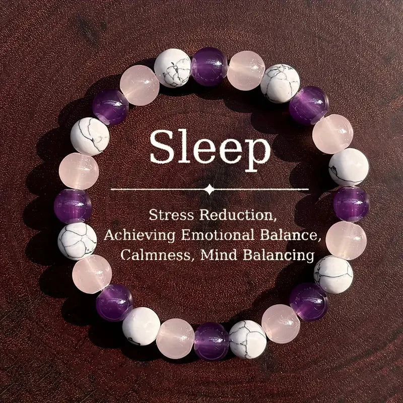 TRANQUIL LIGHT – Aura Balancing Sleep Bracelet with White Turquoise, Amethyst & Rose Quartz