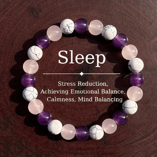 TRANQUIL LIGHT – Aura Balancing Sleep Bracelet with White Turquoise, Amethyst & Rose Quartz